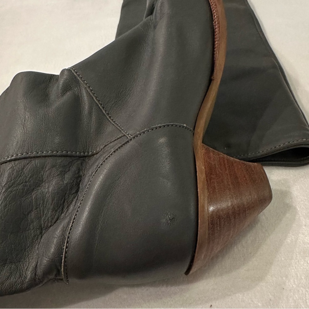 Vintage FRYE Dark Gray Leather Pull On Tall Heeled Boot Sz 7M C2163 cuff or tall - Picture 10 of 14